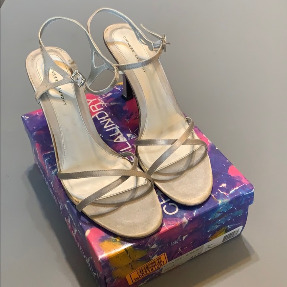 Chinese Laundry Jordan Silver Satin Sandals